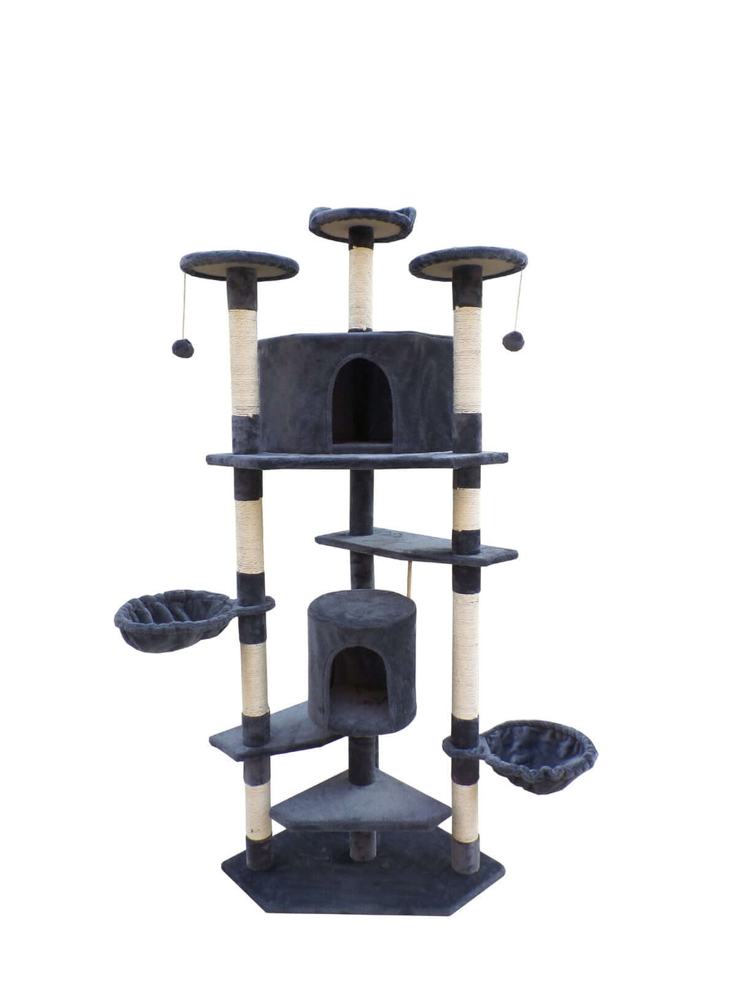 YES4PETS 200 cm Cat Scratching Post Tree in Grey, featuring platforms, scratching posts, and cozy hideaways for cats.