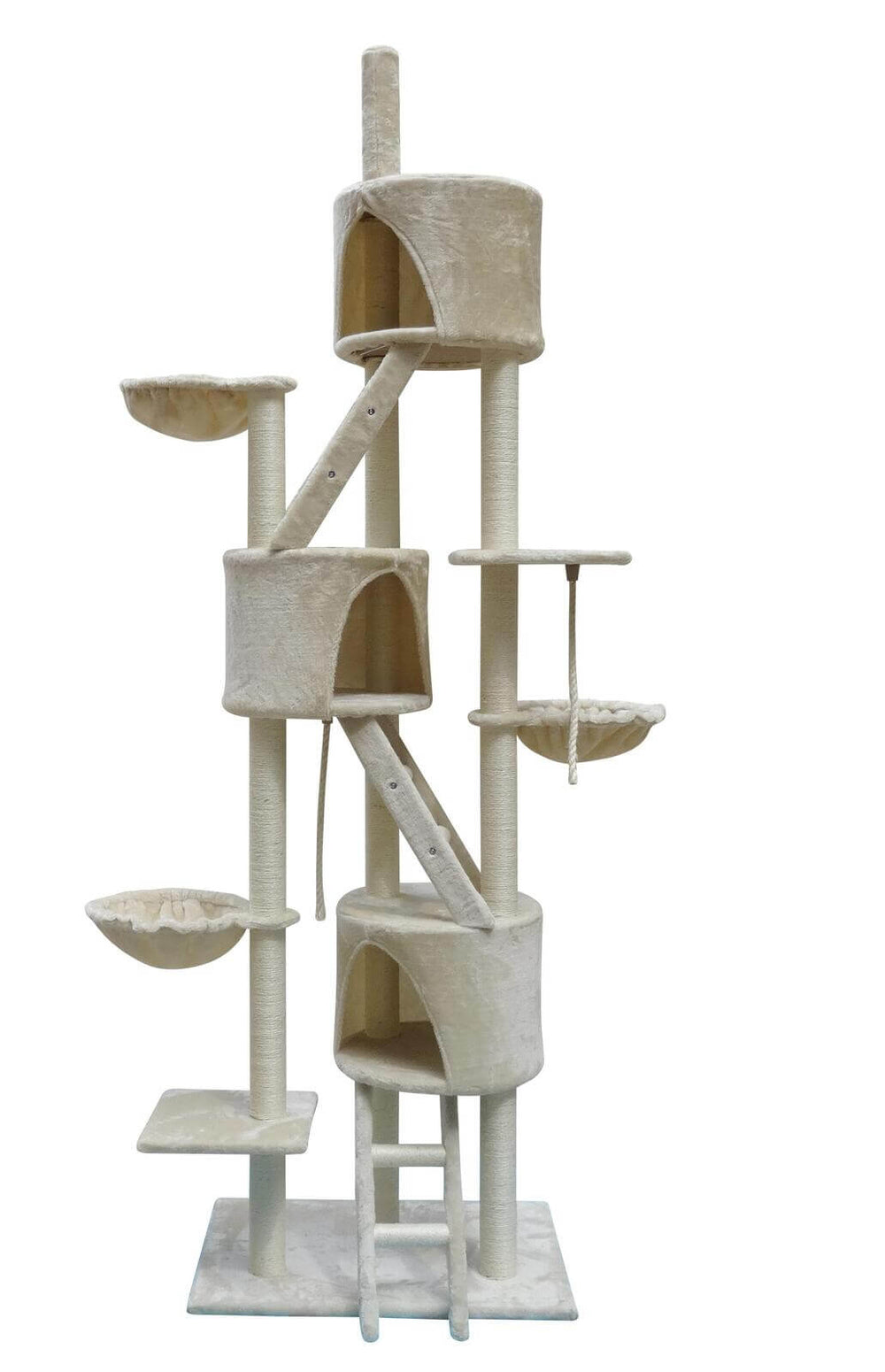 YES4PETS 244 cm beige multi-level cat scratching post tree, perfect for climbing and resting, suitable for multiple cats.