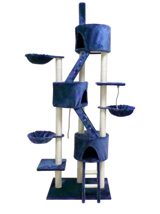 YES4PETS 244 cm XL Blue Multi-Level Cat Scratching Post with sisal, cradles, and sturdy design for multiple cats.