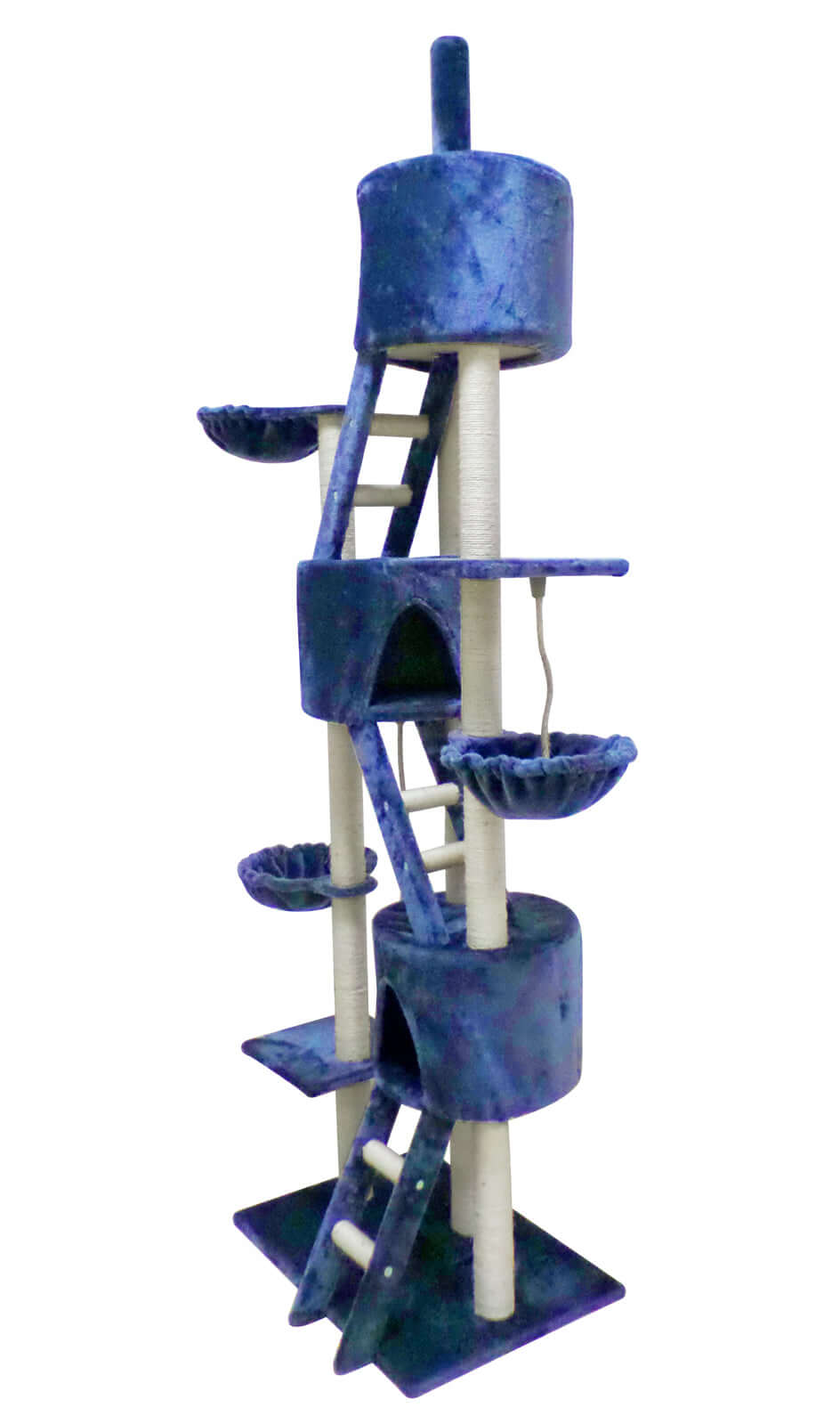 YES4PETS 244 cm XL blue multi-level cat scratching post with beds, ladders, and sisal poles.