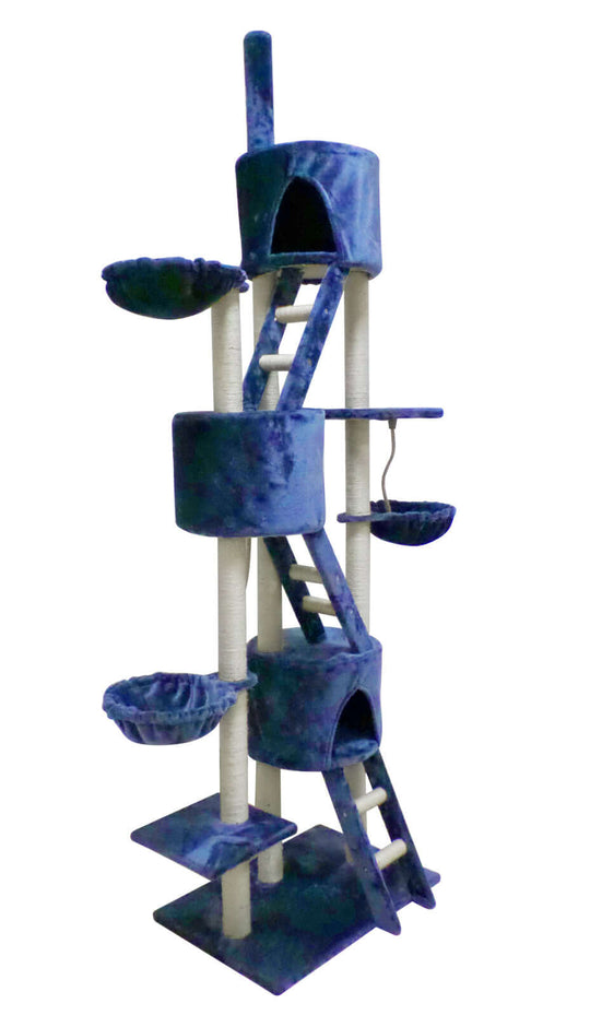 YES4PETS 244 cm XL Blue Multi-Level Cat Scratching Post with resting areas and climbing features.