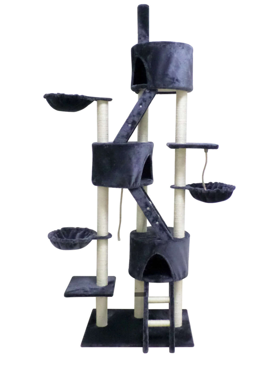 YES4PETS 244 cm grey multi-level cat scratching post includes perches, ladders, and resting areas for multiple cats.