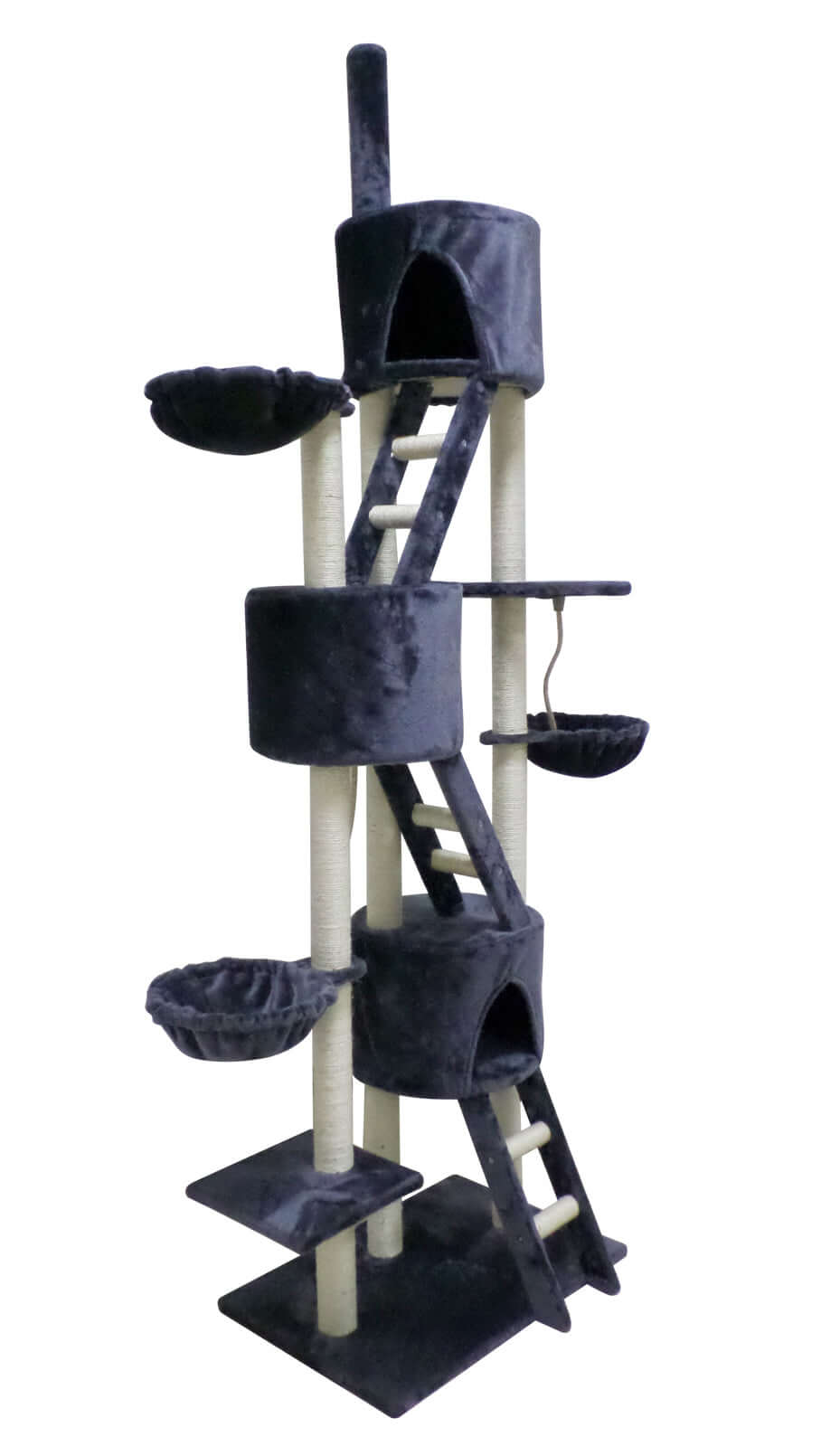 YES4PETS 244cm XL Multi-Level Cat Scratching Post Tree in Grey, features plush beds and sturdy sisal poles.