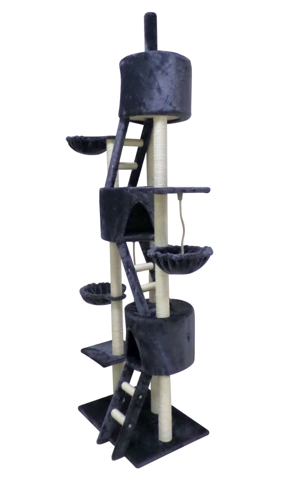 YES4PETS grey XL multi-level cat scratching post with ladders, beds, and scratching poles. Ideal for multiple cats.