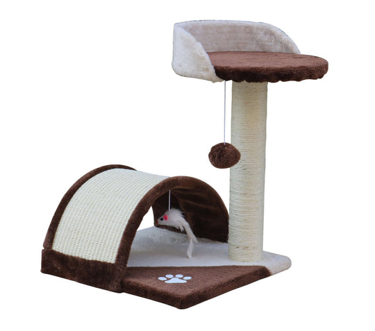 Affordable 50 cm cat scratching post tree with plush perch and scratching pole for climbing and play in brown.