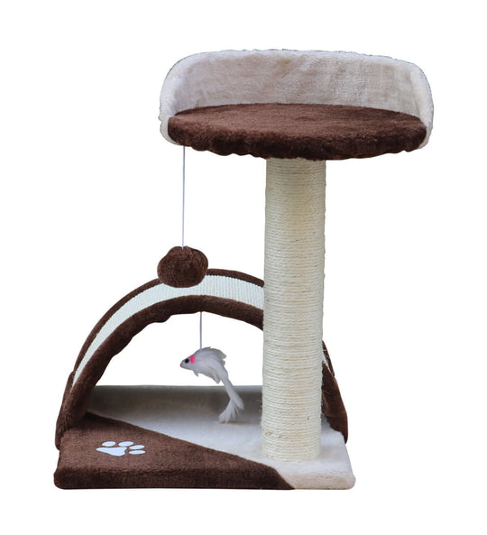 YES4PETS 50 cm Cat Scratching Post, brown tree with perch, toy mouse, and scratch pole for affordable cat entertainment.