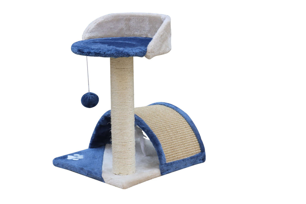 YES4PETS 50 cm blue cat scratching post with perch, toy ball, and scratching area, affordable and quality design for indoor cats.