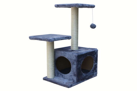 YES4PETS 71cm grey cat scratching tree with double platforms, scratch post, and playful hanging ball.