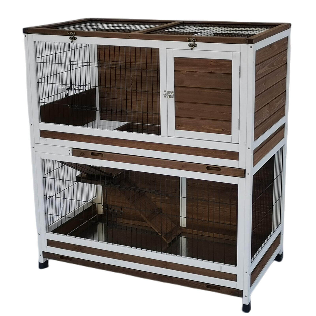 YES4PETS 118 cm XL double storey rabbit hutch and guinea pig cage with pull-out tray, suitable for small pets.