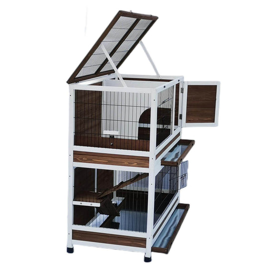 YES4PETS 118cm double storey rabbit hutch and guinea pig cage with pull-out tray, perfect for small pets.