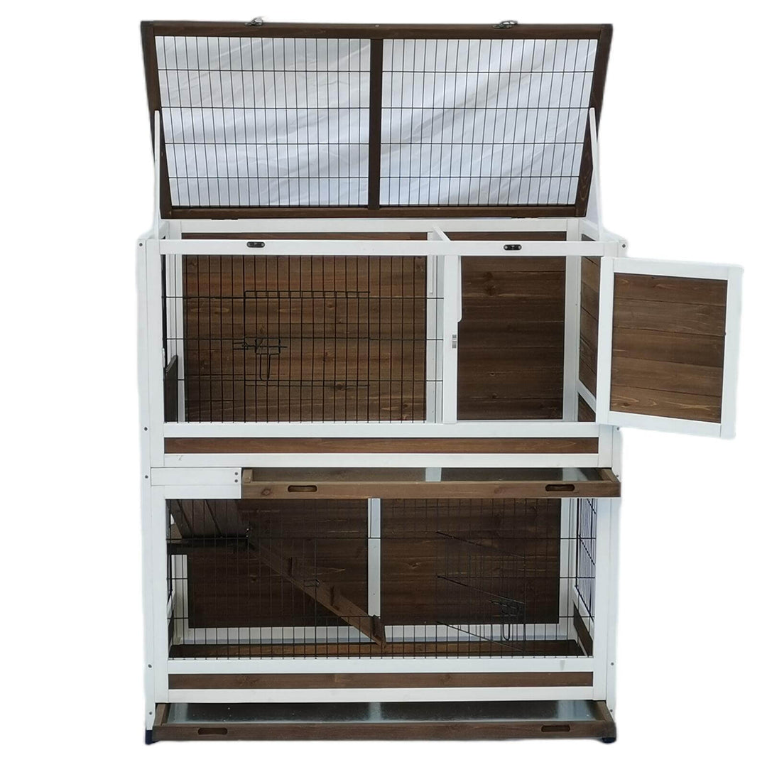 YES4PETS double storey rabbit hutch with removable tray for easy cleaning, suitable for small animals like rabbits and guinea pigs.