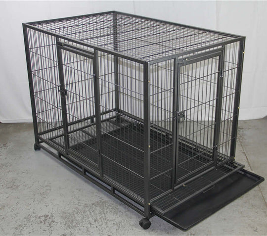 YES4PETS XL metal dog and cat cage kennel with four wheels and removable tray, ideal for pets and easy access.