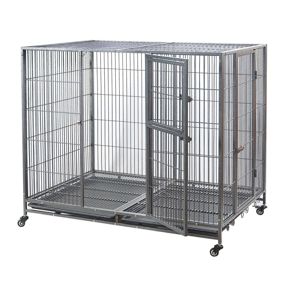 YES4PETS XXL metal pet crate with wheels for dogs, cats, and rabbits, featuring heavy-duty steel wire and removable tray.