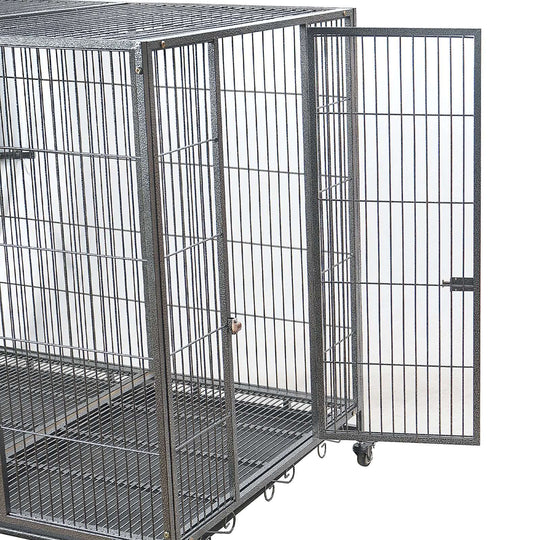 Spacious YES4PETS XXL metal pet crate with an open door and smooth castor wheels for easy mobility.