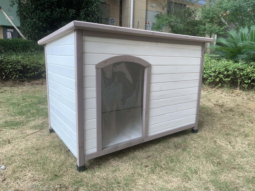 Affordable wooden dog kennel house for pets, spacious interior with wide entrance and elevated floor.