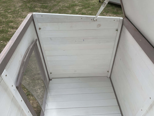 Interior view of YES4PETS wooden dog kennel, showcasing spacious design and white timber finish.