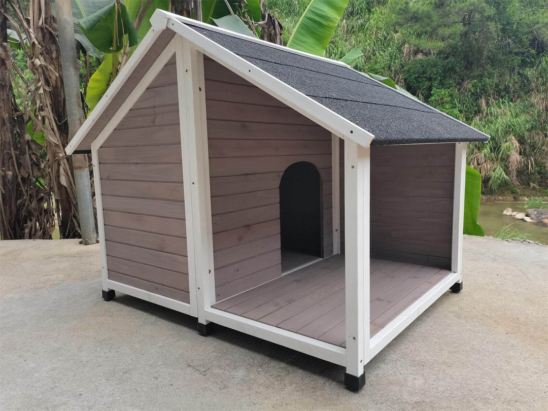 YES4PETS L Timber Dog Kennel House, spacious wooden cabin for pets, elevated design in grey, ideal for comfort and relaxation.