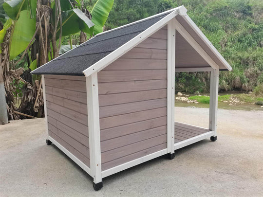 YES4PETS L Timber Dog Kennel House, spacious wooden cabin, ideal for pets, elevated design, grey color, 130x105x100cm