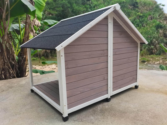 YES4PETS L Timber Dog Kennel in grey, spacious design, elevated floor, perfect for dogs to relax outdoors.