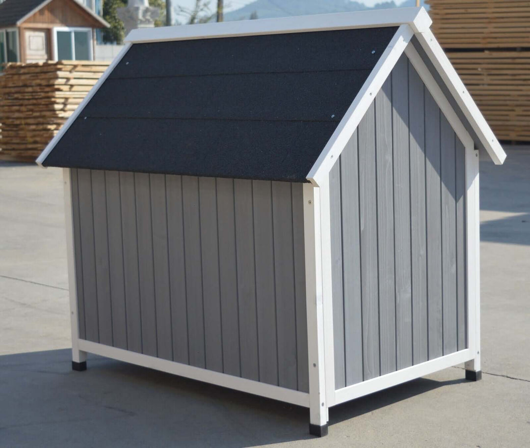 YES4PETS Grey Large Timber Dog Cabin with black roof, durable and stylish outdoor kennel for pets up to 30kg.