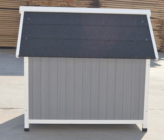 YES4PETS grey timber dog kennel with a black asphalt roof, ideal for outdoor use and stylish garden integration.