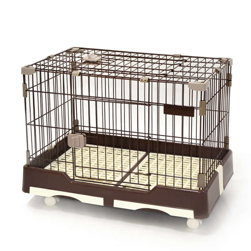 YES4PETS Large Brown Pet Crate with Potty Pad and Wheels, Affordable, Durable Dog Cat Rabbit Kennel