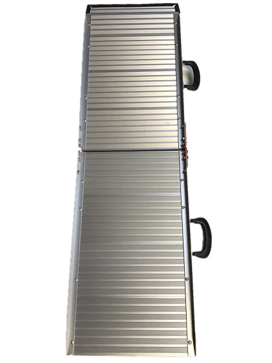 Portable foldable aluminium dog ramp with non-slip surface, ideal for vehicle access.