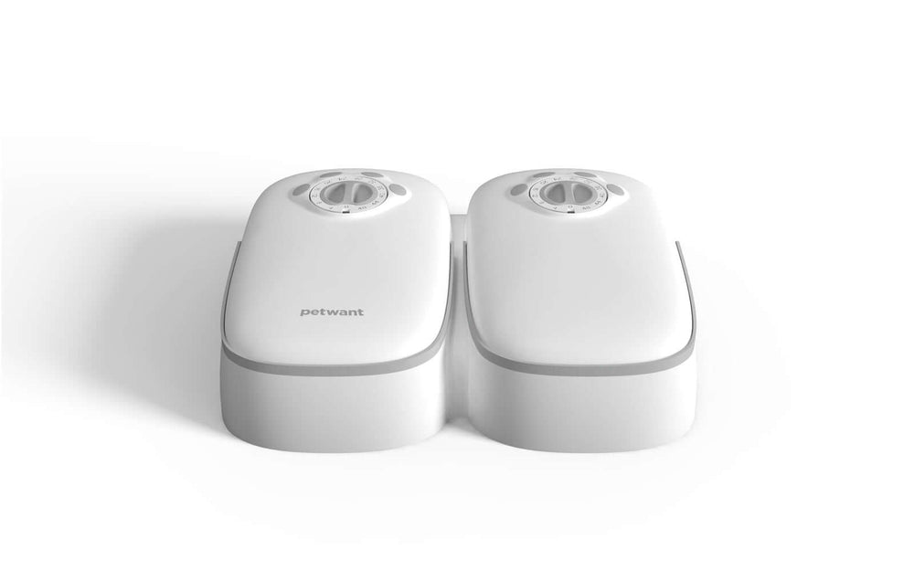 2 Meal Automatic Pet Food Feeder Timer in white for dogs and cats, ensuring consistent feeding with quality and affordable design.