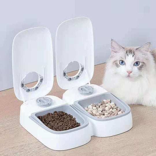 2 Meal Automatic Pet Feeder with timer and compartments, ideal for dogs and cats, ensuring timely meals.