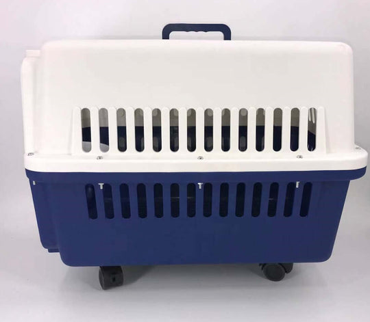 YES4PETS Navy XXXL pet carrier with wheels, tray and bowl, lightweight durable design for dogs and cats.