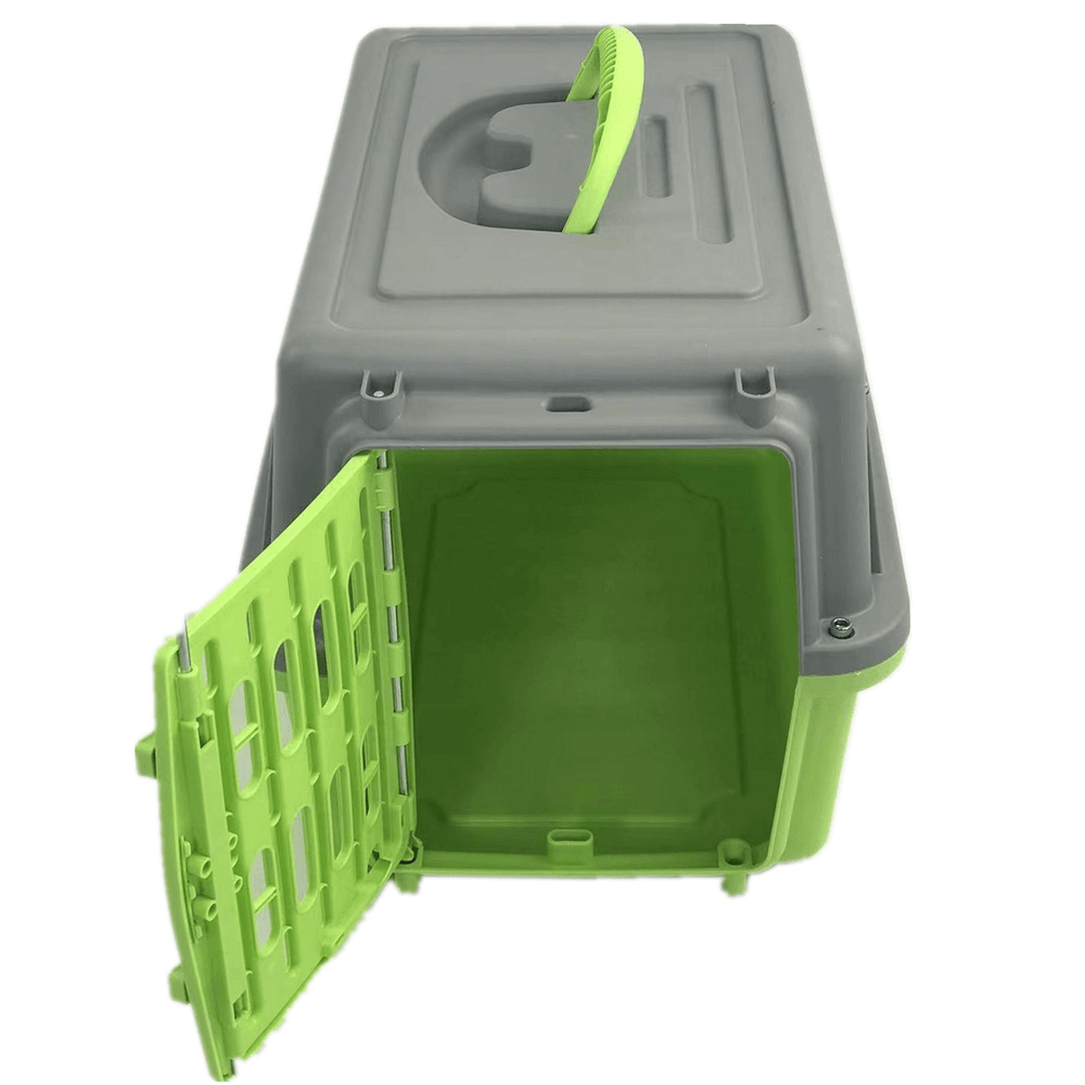 Affordable green small pet carrier with ventilation and secure latch for dogs, cats, and guinea pigs.