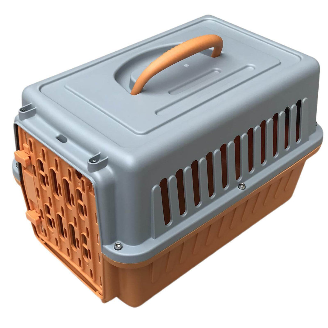 YES4PETS portable crate for small pets, lightweight and secure carrier in orange and gray for dogs, cats, and rabbits.