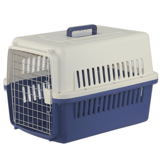 YES4PETS dark blue medium pet carrier for dogs, cats, and rabbits with ventilation; lightweight and durable design.