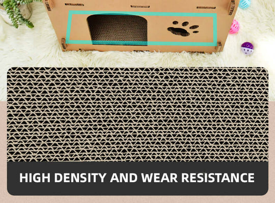 High-density cardboard surface for durability in the YES4PETS Cat Cardboard House Tower Scratcher.