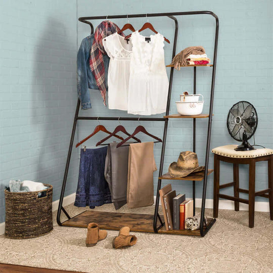 Affordable freestanding closet organizer with clothes, shelves, and shoe rack for stylish DIY storage solutions.