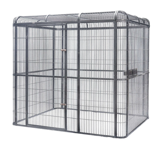 XXL walk-in bird and pet cage made of durable wrought iron, featuring large access doors and secure locks.