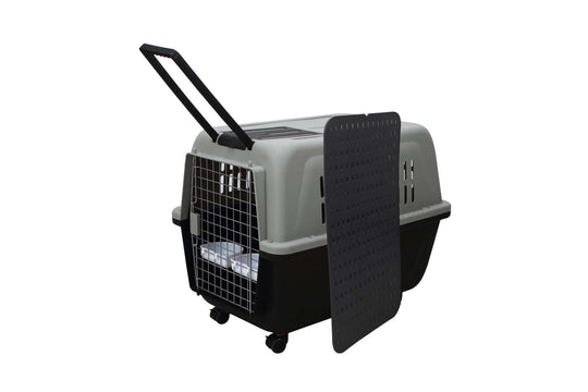 YES4PETS XL Plastic Kennels pet carrier with handle, removable wheels, and ventilated design, ideal for dogs and cats.