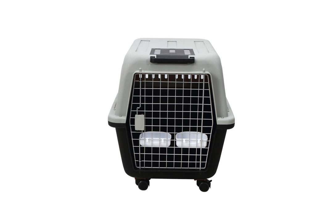 Affordable YES4PETS XL Plastic Kennel Pet Carrier for Dogs and Cats with removable wheels and ventilation holes.