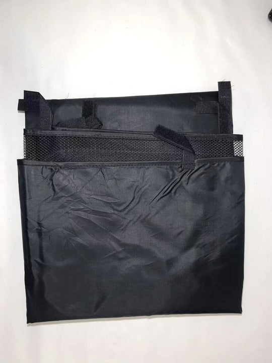 Black durable storage bag with mesh and adjustable straps, ideal for organization and transport.