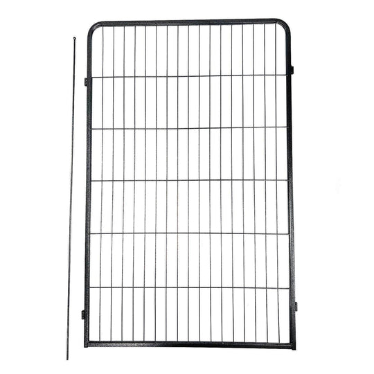 Heavy duty black metal pet playpen panel for dogs, cats, and rabbits with a foldable design for easy transport.