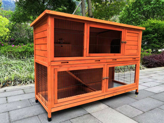 YES4PETS 150 cm XXL Double Storey Rabbit Hutch with waterproof roof, ideal for guinea pigs and ferrets, affordable quality design.