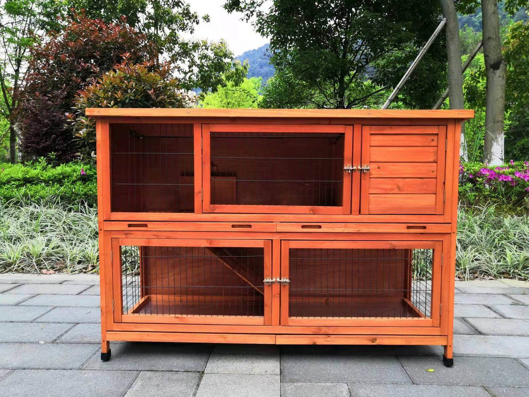 YES4PETS 150 cm XXL double storey rabbit hutch with large access doors, ideal for guinea pigs and ferrets.