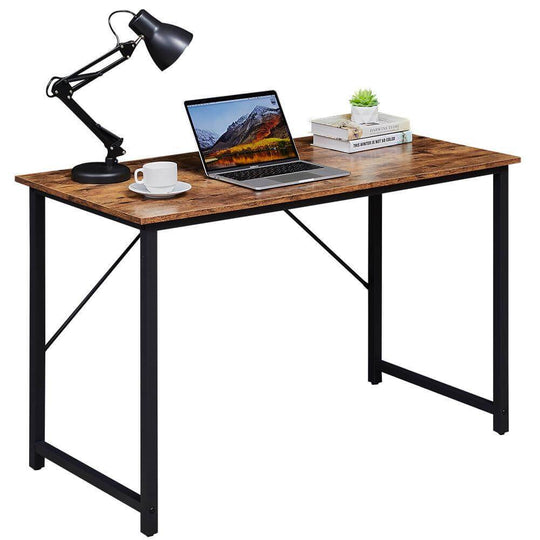 Modern YES4HOMES computer desk with lamp, laptop, and plant, ideal for an affordable and sturdy home office setup.