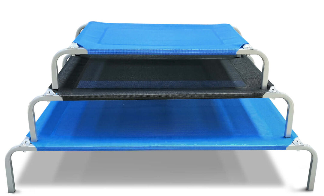 YES4PETS medium pet bed trampoline cot in blue and black, elevated design for comfort and airflow.