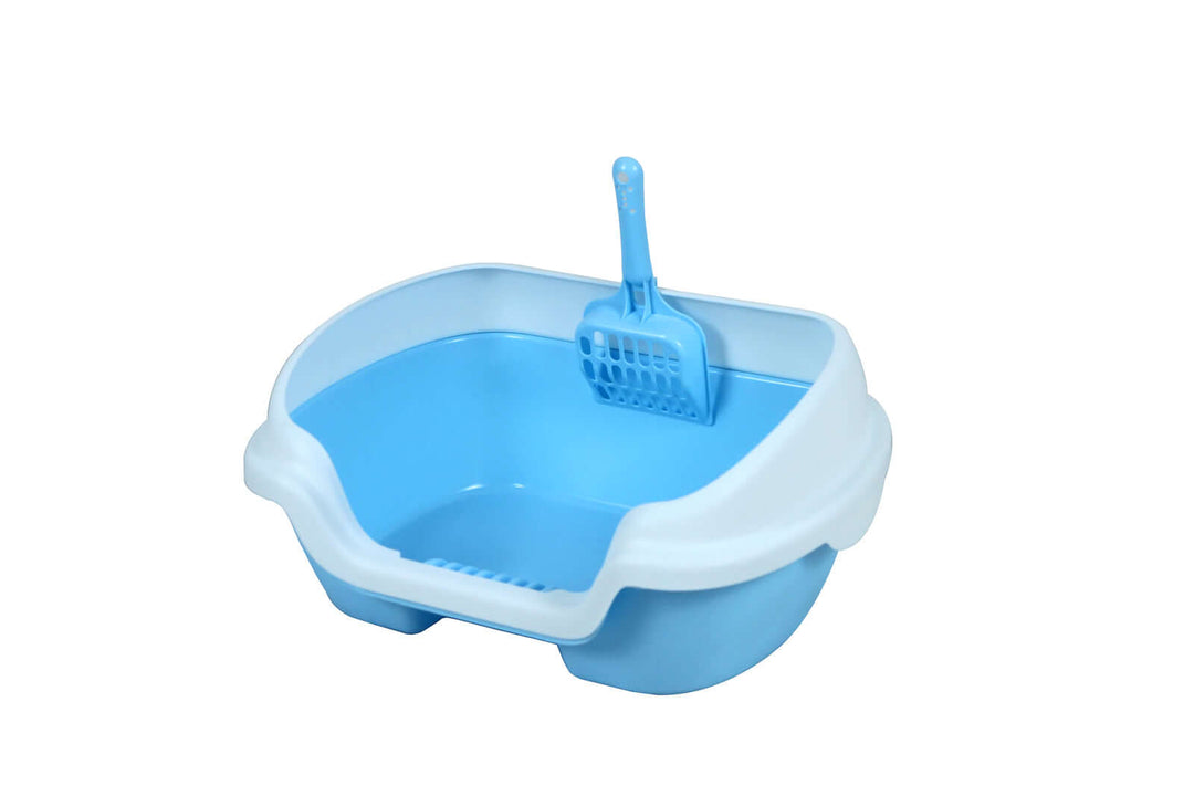 YES4PETS blue portable cat and rabbit litter box with scoop, designed to minimize mess and easy to clean, affordable quality.