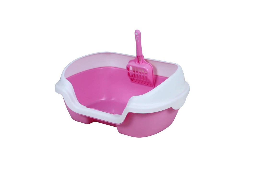 YES4PETS small pink litter box tray with scoop, ideal for cats and rabbits, easy to clean and prevents mess.