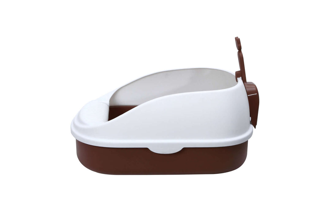 YES4PETS Medium Portable Cat Toilet Litter Box Tray in brown with high walls and scoop for easy cleaning and mess prevention.