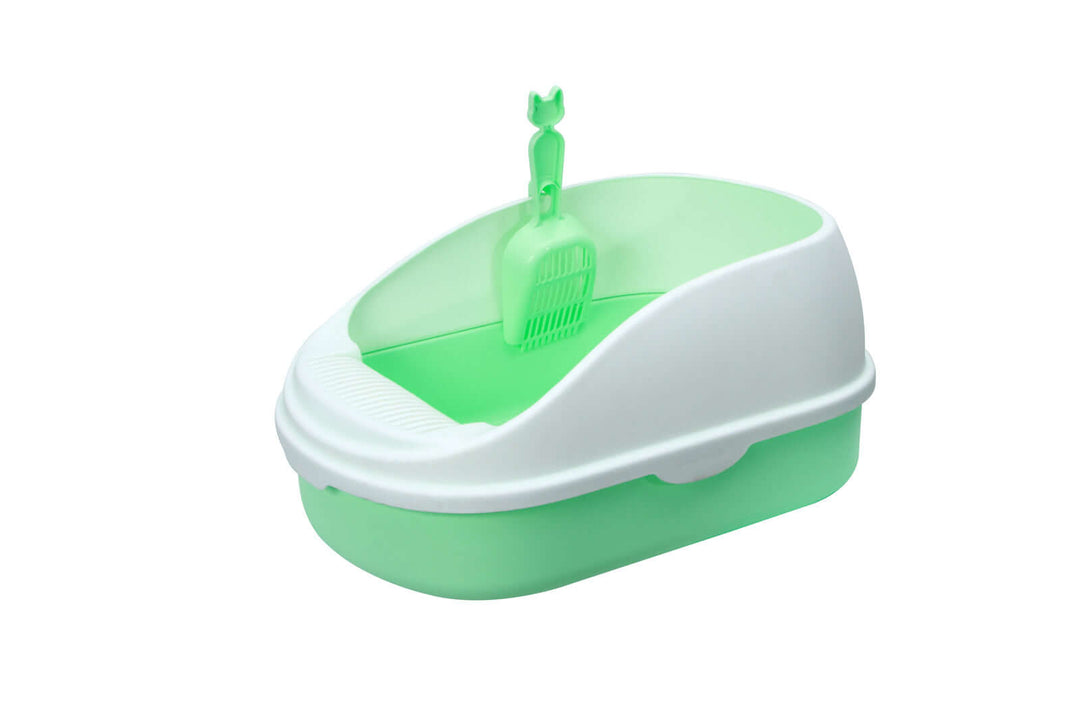 YES4PETS green portable cat litter box with scoop, designed to minimize mess and provide comfort for cats.