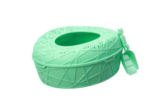 YES4PETS XL portable green cat litter box with handle and scoop, designed to minimize mess and ensure comfort for pets.