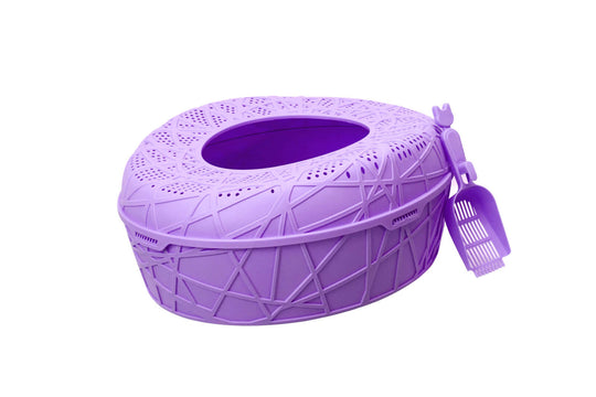 YES4PETS XL portable purple cat toilet litter box with scoop, designed for minimal mess and easy cleaning.